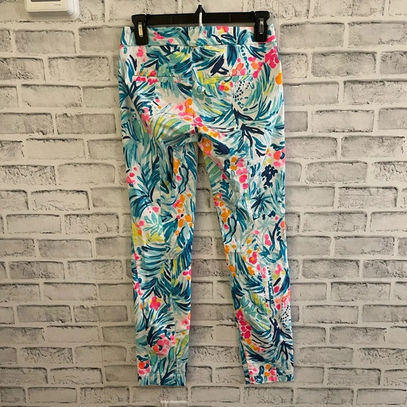 Lilly Pulitzer Kelly skinny ankle pants Serene Blue vibrant abstract print 00 - Picture 3 of 6